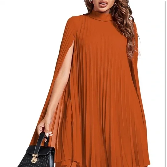 Orange Stunning Pleated Dress | Size M - Picture 4 of 6